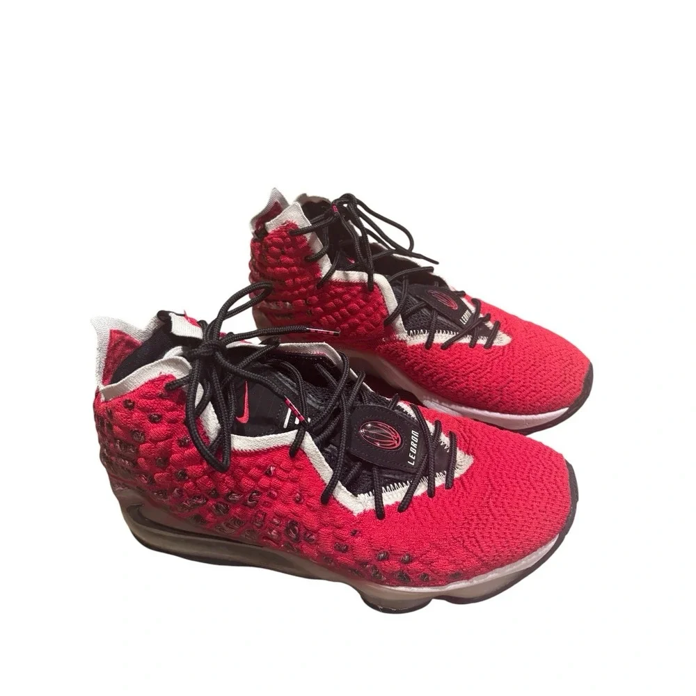 Nike Lebron 17 Air Max Uptempo Red Black Size 9.5 Basketball‎ Shoes KnitPosite